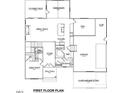 First-floor blueprint showcasing the layout of the kitchen, living areas, and guest suite at 4356 Coldwater Springs Dr, Raleigh, NC 27616