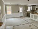 Spacious kitchen with gray cabinets and an island, under construction at 6648 Sheriff Watson Rd, Sanford, NC 27332