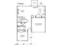 First floor plan showing a 4 bedroom, 2 car garage, and open floor plan at 7561 Percussion Dr, Apex, NC 27539