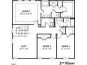 Second floor plan with a loft and three bedrooms, two with ensuite baths at 7561 Percussion Dr, Apex, NC 27539