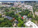 Aerial view showcasing the home's location near Glenwood South and Downtown Raleigh at 810 Brooklyn St, Raleigh, NC 27605