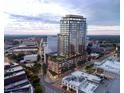 Night view of a luxury highrise building in the heart of the city, surrounded by urban landscape at 400 W Main St # 2603, Durham, NC 27701