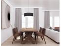 Modern dining room with wooden table and brown leather chairs at 611 Walnut Hts Dr # 103, Raleigh, NC 27610