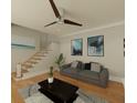 Living room with hardwood floors and staircase at 2709 Fayetteville St, Durham, NC 27707
