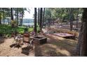 Serene waterfront view with a dock and fire pit at 5056 Bluebird Dr, Sanford, NC 27332