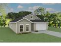 One-story house with a light beige exterior, two-car garage, and landscaping at 8027 Royal Dr, Sanford, NC 27332