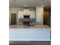 Modern kitchen features a large island, stainless steel appliances, and white cabinets at 1031 Westerland Way # 46, Durham, NC 27703