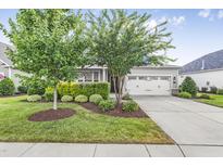House exterior featuring gray siding, white garage door, and landscaping at 258 Tyree Trl, Burlington, NC 27215