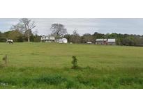 Aerial view of a farmhouse with large green fields at 8401 Mitchell Mill Rd, Zebulon, NC 27597