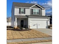 Two-story house with gray siding, a two-car garage, and a landscaped lawn at 204 Shelfit Trl, Oxford, NC 27565