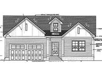 House plan displaying a two-story home with a two-car garage at 125 Prairie Dog Dr, Louisburg, NC 27549