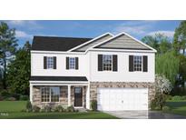 Two-story home with stone and vinyl siding, two-car garage at 65 Ethel Ln, Angier, NC 27501