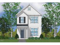 Two-story home rendering with white siding, black shutters, and landscaping at 9236 Leaning Post Rd # 442, Wake Forest, NC 27587