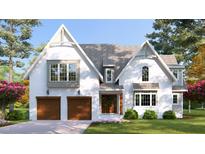Two-story white house with gray roof, double garage doors, and landscaping at 3340 Colby Chase Dr # 2, Apex, NC 27539