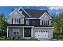 Two-story home with gray brick and blue siding at 3161 Armeria Dr, Apex, NC 27502