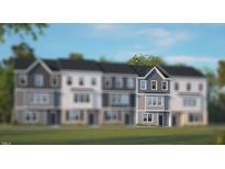 Modern three-story townhome with gray siding and a charming front yard at 758 Dorset Stream Dr, Fuquay Varina, NC 27526