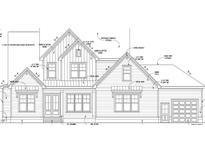 Architectural drawing of a two-story house with a gabled roof and front porch at 136 Slocum Dr, Wendell, NC 27591
