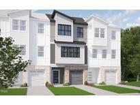 Modern three-story townhouse with two-car garage and landscaping at 710 Portia Way, Homesite 12, Morrisville, NC 27560