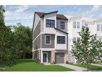 Modern 3-story townhome with gray siding at 712 Portia Way, Homesite 11, Morrisville, NC 27560