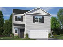 Two-story house with gray siding, white trim, and a two-car garage at 210 Bay Laurel Dr, Sanford, NC 27332