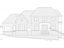 Exterior house plan showing a two-story home with brick facade and double front doors at 100 Old Mill Pl, Durham, NC 27705