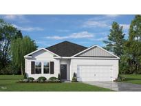One-story home with white siding, gray accents, and a two-car garage at 171 Calebs Corner Pl, Spring Lake, NC 28390