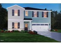 Two-story house with light blue siding, white trim, and a two-car garage at 356 Squirrel Oaks Ln, Garner, NC 27529