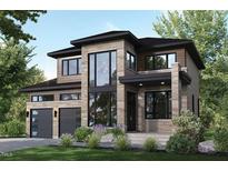 Modern two-story house with stone and wood accents, large windows, and a two-car garage at 2950 Forest Creek Ln, Mebane, NC 27302