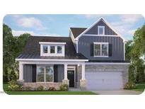 Two-story home with gray siding, white trim, and a metal roof at 7517 Percussion Dr, Apex, NC 27539