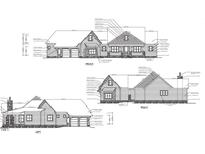 Detailed architectural drawings showcasing the front, rear, and side elevations of a charming house at 175 Clear Springs Ct, Pittsboro, NC 27312