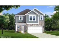Two-story house with gray siding, stone accents, and a two-car garage at 2018 Cross Bones Blvd # 28, Durham, NC 27703