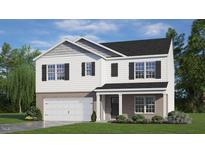 Two-story house with gray siding, brick accents, and a two-car garage at 420 Blue Aspen Dr, Fuquay Varina, NC 27526