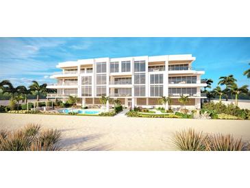 Beachfront building with pool and outdoor patio area at 70 Avenida Veneccia # 402, Sarasota, FL 34242
