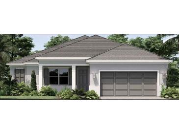 New construction home with gray exterior and a two-car garage at 0 Kessler Ter, North Port, FL 34287