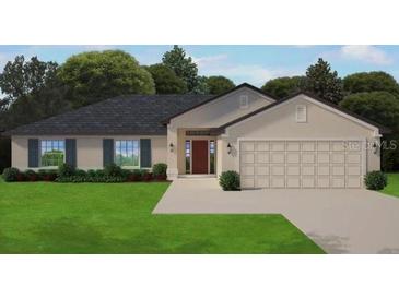 One-story home with a two-car garage and a neatly landscaped lawn at 6105 Bodmin Ln, North Port, FL 34291