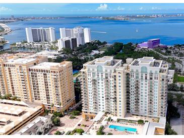 Aerial view of upscale highrise condos near the water at 800 N Tamiami Trl # 1603, Sarasota, FL 34236