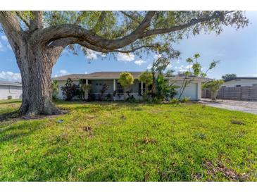 Single story home with large tree and well-maintained lawn at 2420 Sunnyside St, Sarasota, FL 34239