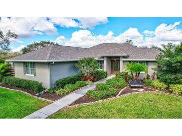 Single-story home with landscaped yard and walkway at 29205 Saddlebag Trl, Myakka City, FL 34251