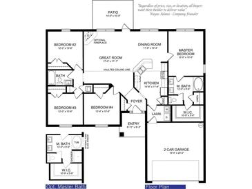 Floor plan of a 4 bedroom, 2 bath house with a 2 car garage at 5605 Gaffney Avenue, North Port, FL 34291