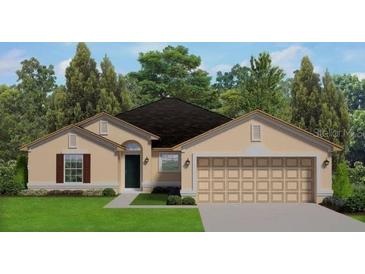 One-story home with a two-car garage and attractive landscaping at 6195 Mangrove Ave, North Port, FL 34288