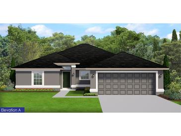Charming single-story home showcasing a well-manicured lawn, stylish garage door, and a welcoming entryway at 5085 Raven St, North Port, FL 34286