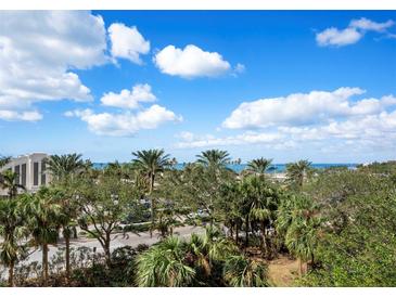 Expansive city view featuring palm trees, lush greenery, and a bright blue sky with fluffy white clouds at 800 N Tamiami Trl # 307, Sarasota, FL 34236