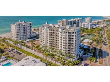 Aerial view of beachfront property with surrounding amenities at 2050 Benjamin Franklin Dr # B603, Sarasota, FL 34236