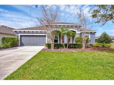 Charming single-story home with a gray exterior, well-maintained lawn, and tasteful landscaping at 815 Rosemary Cir, Bradenton, FL 34212