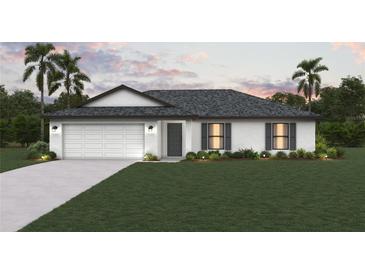 Charming single-Gathering home with a well-manicured lawn, two-car garage, and beautifully landscaped front yard at 12042 Crossgate Ave, Port Charlotte, FL 33981