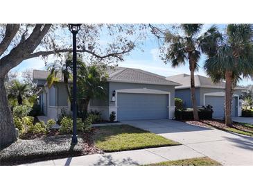 Charming home with a well-manicured lawn, landscaping, and an attached two-car garage at 4744 105Th E Ave, Parrish, FL 34219
