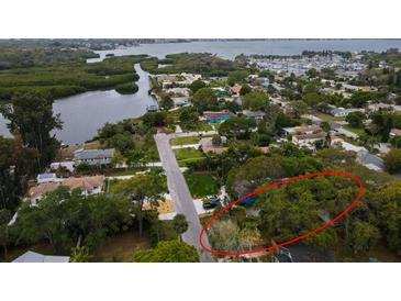 Neighborhood aerial view of a home with a waterfront view and mature landscaping at 2653 44Th S St, Gulfport, FL 33711