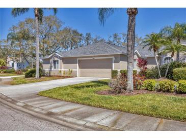 Charming single-story home with well-manicured lawn, mature landscaping, and a two-car garage at 6907 Stoneywalk Ct, Bradenton, FL 34203