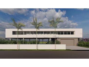 Contemporary two-story home boasts clean lines, expansive windows, and a neutral color palette at 720 Tarawitt Dr, Longboat Key, FL 34228