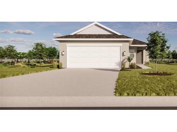 Charming single-story home showcasing a clean, neutral color scheme, an attached garage and a well-manicured lawn at 13034 Bayberry Way, Parrish, FL 34219